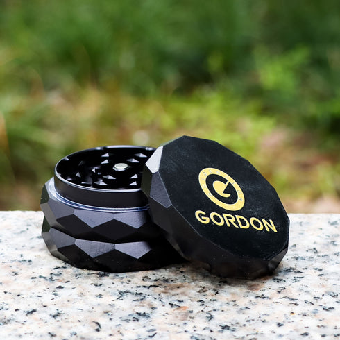 Gordon Diamond Surface Aluminum Alloy Herb Grinder, Black 50 mm Smoker Grinder, 4 Lay Easy Clean Herb Grinders
